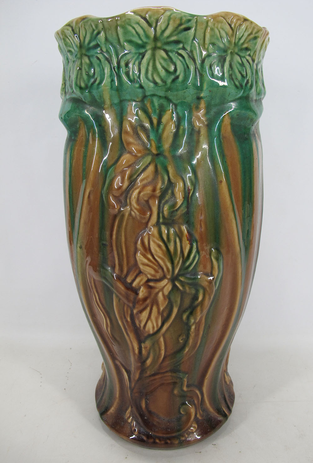 Antique Roseville Pottery Majolica Glazed Iris Umbrella/Cane Stand